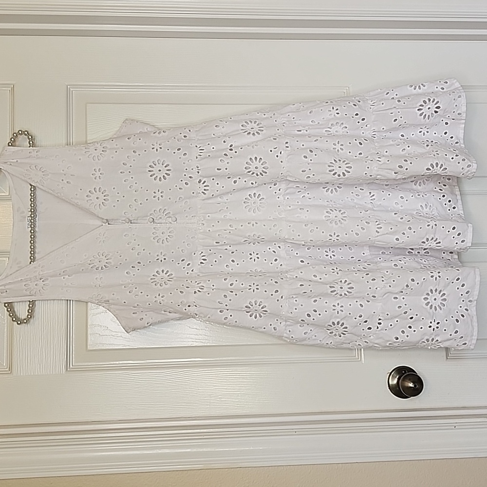 Time And True Womens Sleevless Cotton Blend Tiered Eyelet White Mini Dress - Picture 2 of 12